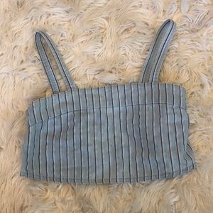 Aritzia cropped blue stripe top